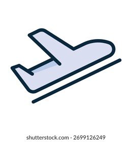 Ícone vetorial de descolagem do avião representando viagens, partidas e aviação.