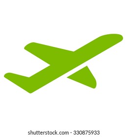 Airplane Takeoff vector icon. Style is flat eco green symbol, rounded angles, white background.