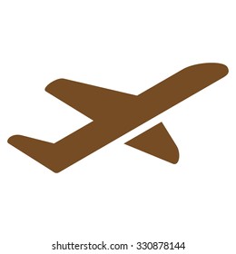Airplane Takeoff vector icon. Style is flat brown symbol, rounded angles, white background.