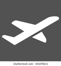 Airplane Takeoff vector icon. Style is flat white symbol, rounded angles, gray background.