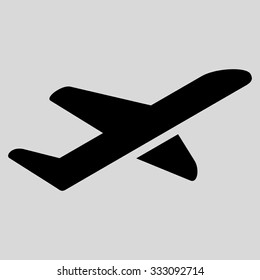 Airplane Takeoff vector icon. Style is flat black symbol, rounded angles, light gray background.
