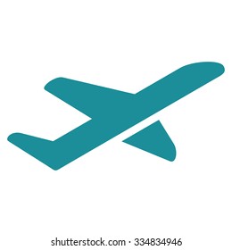 Airplane Takeoff vector icon. Style is flat soft blue symbol, rounded angles, white background.