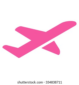 Airplane Takeoff vector icon. Style is flat pink symbol, rounded angles, white background.
