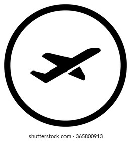 Airplane Takeoff vector icon. Style is flat circled symbol, black color, rounded angles, white background.