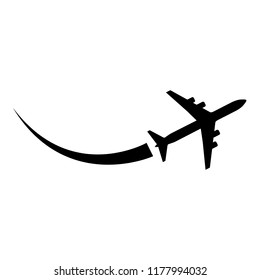 Airplane takes off icon, silhouette, logo on white background