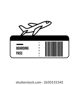 Avião Decolando Acima Do Ícone De Passagem De Embarque Preto-E-Branco