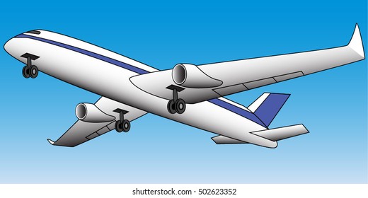 Airplane taking off against the blue sky background