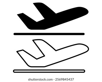 airplane taking off icon, simple flat style, illustration, logo sign symbol pictogram template, for ui or ux isolated on white for mobile app, editable	