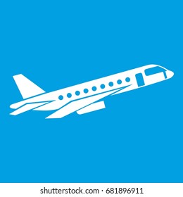 Airplane taking off icon white isolated on blue background vector illustration