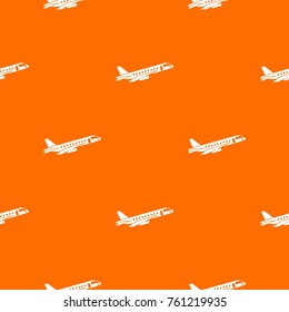 Airplane taking off pattern repeat seamless in orange color for any design. Vector geometric illustration