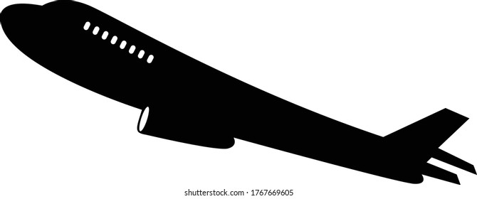 Airplane Taking Off Silhouette Isolated On White Background - Jumbo Jet Icon