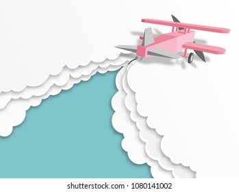 airplane with text space background  paper cut style .candy color vector style.