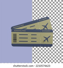 Airplane Ticket in 3d render for graphic asset web presentation or other