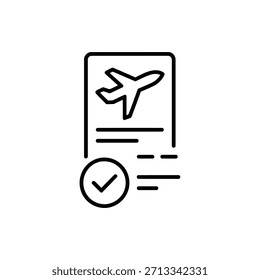 Bilhete de avião aprovado com uma marca de seleção e um ícone de documento