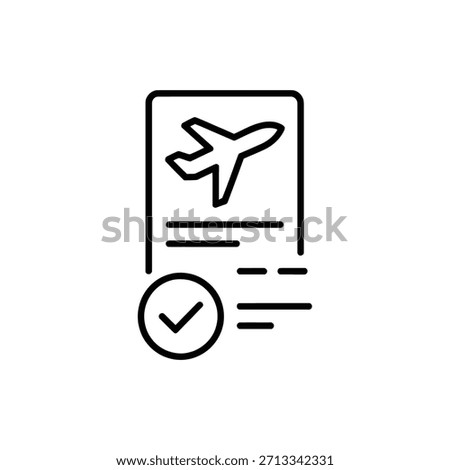 Airplane ticket approved with a checkmark and document icon