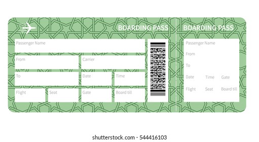 Airplane ticket blank. Green boarding pass isolated on white background. Vector illustration