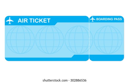 Airplane ticket blank space. Blue boarding pass coupon isolated on white background. Detailed blank of plane ticket. Vector illustration. 