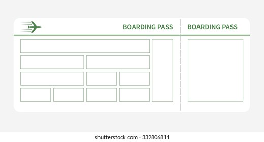 Airplane ticket blank space. green boarding pass coupon isolated on white background. Vector illustration