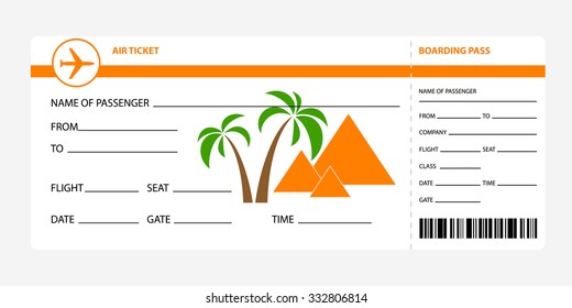 Airplane ticket blank space. orange boarding pass coupon isolated on white background. Detailed blank of plane ticket. Vector illustration
