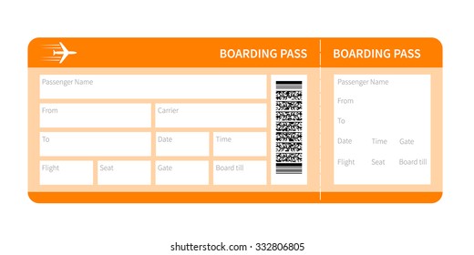 Airplane ticket blank space. yellow boarding pass coupon isolated on white background. Vector illustration