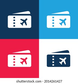 Airplane Ticket blue and red four color minimal icon set