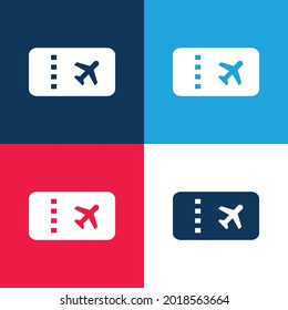 Flugticket blau und rot vier Farben minimale Icon Set