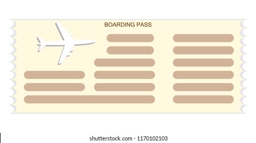 Airplane ticket or boarding pass icon. Blank of plane ticket. Vector illustration.