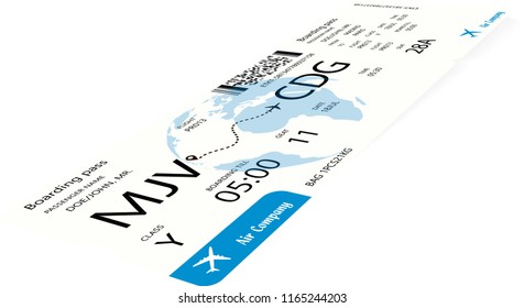 Airplane ticket or boarding pass. Pattern of plane ticket. Vector illustration.