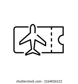 Airplane ticket. Boarding pass with a tear coupon. Pixel perfect, editable stroke line icon