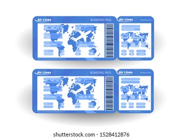 Airplane ticket. Boarding pass ticket template. Concept of travel, journey or business. Vector illustration 