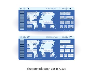 Airplane ticket. Boarding pass ticket template. Concept of travel, journey or business. Vector illustration 