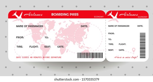 Airplane ticket. Boarding pass ticket template. Concept of travel, journey or business. Vector illustration 