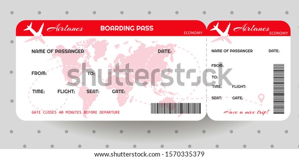 Airplane ticket.\
Boarding pass ticket template. Concept of travel, journey or\
business. Vector illustration\
