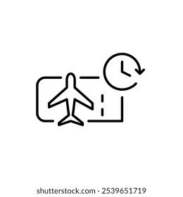 Airplane ticket and clock. Flight time, fast travel. Pixel perfect, editable stroke icon