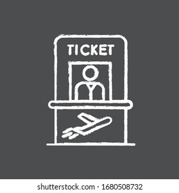 Airplane Ticket Counter Chalk White Icon On Black Background. Get Boarding Pass At Registration Counter. Check In For Flight Abroad. Trip Departure Checkout. Isolated Vector Chalkboard Illustration