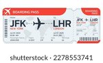 Airplane ticket. Flight boarding pass design. Air, plane, airline card template. Fly, travel concept. Vector illustration.