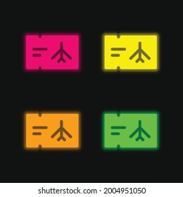 Airplane Ticket four color glowing neon vector icon
