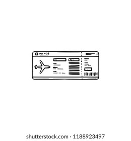 Airplane ticket hand drawn outline doodle icon. Plane travel, boarding pass and airport, flight concept. Vector sketch illustration for print, web, mobile and infographics on white background.