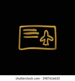 Icono metálico de la mano del billete del avión con papel de tracción dorado o vector de logotipo