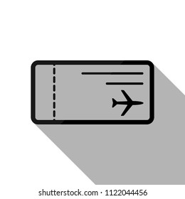 airplane ticket icon. Black object with long shadow on white background