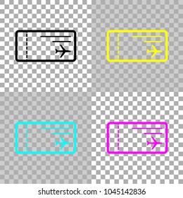 airplane ticket icon. Colored set of cmyk icons on transparent background