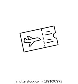 Airplane ticket icon in flat black line style, isolated on white background 