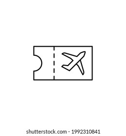 Icono de billete de avión con estilo de línea negra plana, aislado en fondo blanco 