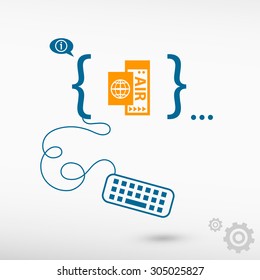 Airplane ticket icon and flat design elements. Design concept icons for application development, web design, creative process.