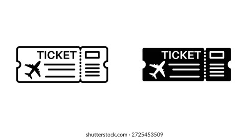 Flugscheinsymbol. Linie mit editierbarem Strich und flach für Web-Flug Reisepass-Symbol in schwarz-weiß