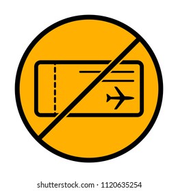airplane ticket icon. not allowed, black object in warning sign with orange background color