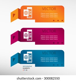 Airplane ticket icon on origami paper banners. Can be used for workflow layout, diagram, business step options, banner, web design