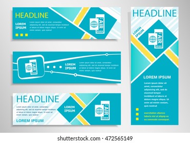 Airplane ticket icon  on vertical and horizontal banner. Modern abstract flyer, banner design template.