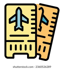 Airplane ticket icon outline vector. Wind board. Water kite color flat