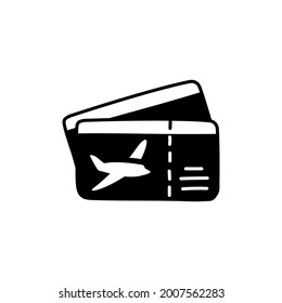 Airplane ticket icon in solid black flat shape glyph icon, isolated on white background 
